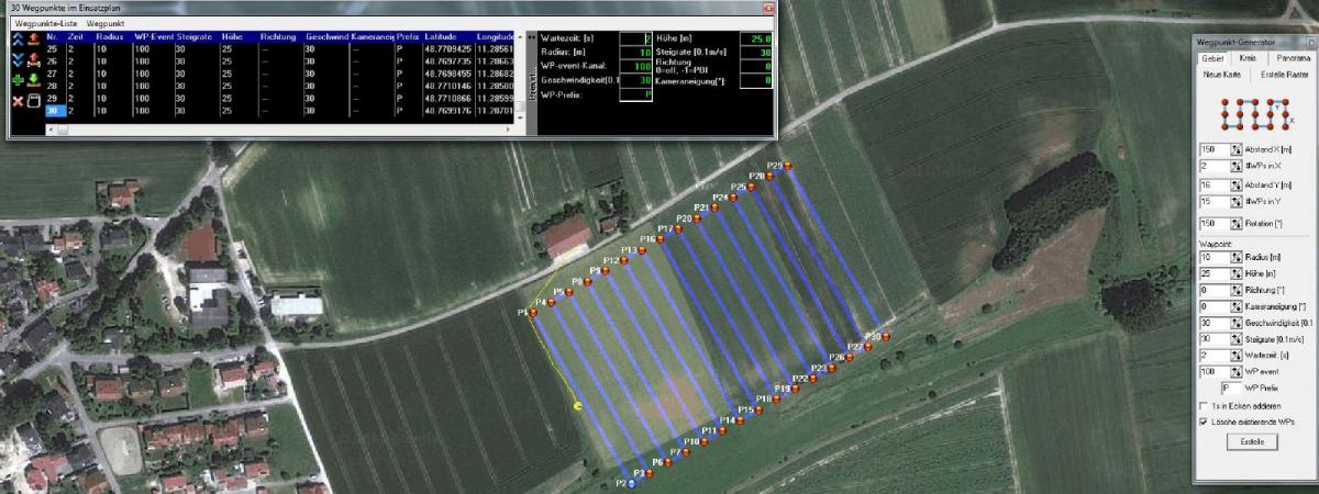 Screenshot einer Software für Wegpunktflug